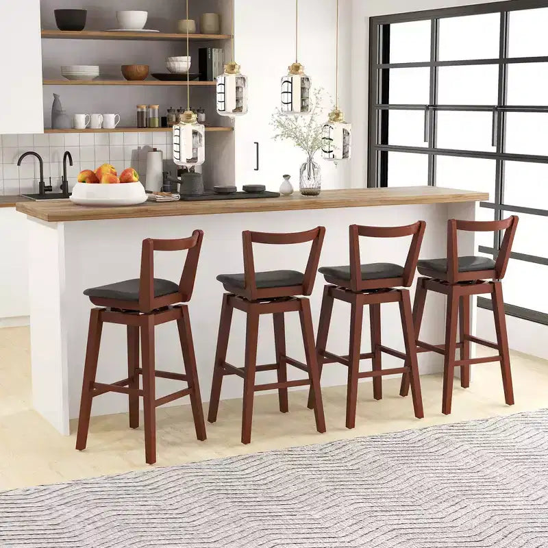 Costway Swivel Counter Height Bar Stool 26'' Upholstered PU Leather Hollow Backrest