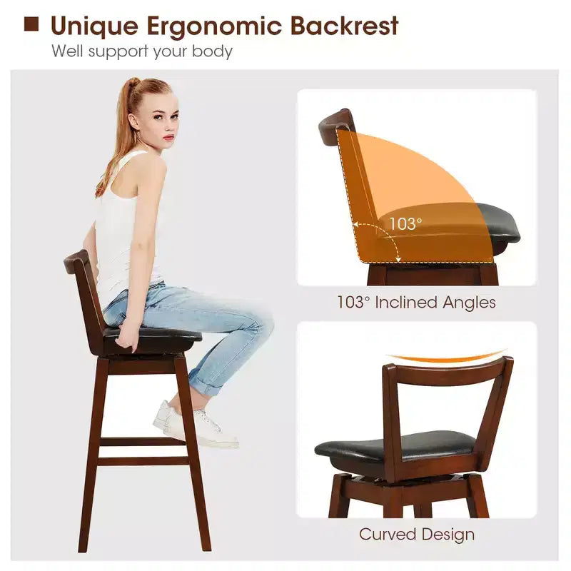 Costway Swivel Counter Height Bar Stool 26'' Upholstered PU Leather Hollow Backrest