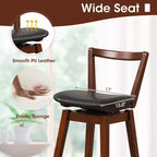 Costway Swivel Counter Height Bar Stool 26'' Upholstered PU Leather Hollow Backrest
