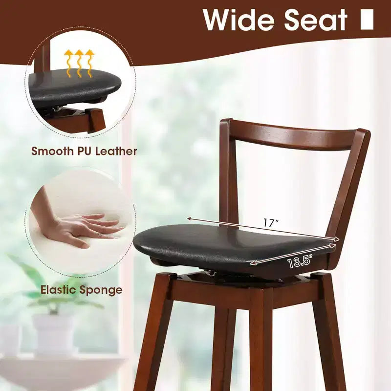 Costway Swivel Counter Height Bar Stool 26'' Upholstered PU Leather Hollow Backrest