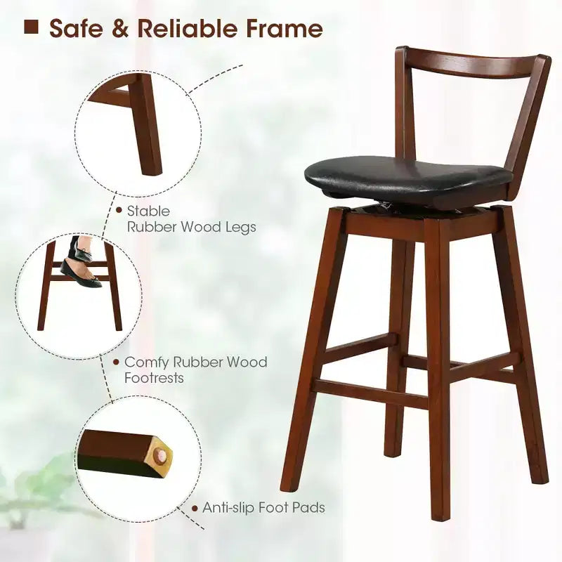 Costway Swivel Counter Height Bar Stool 26'' Upholstered PU Leather Hollow Backrest