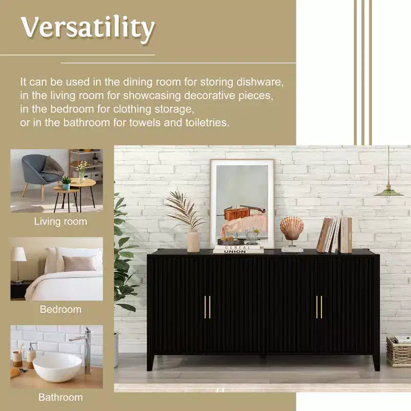 Credenza Caratteristica in Legno, Armadietto Contenitore con Maniglie in Metallo per Corridoio, Ingresso, Soggiorno, Camera da Letto - ModernLuxe