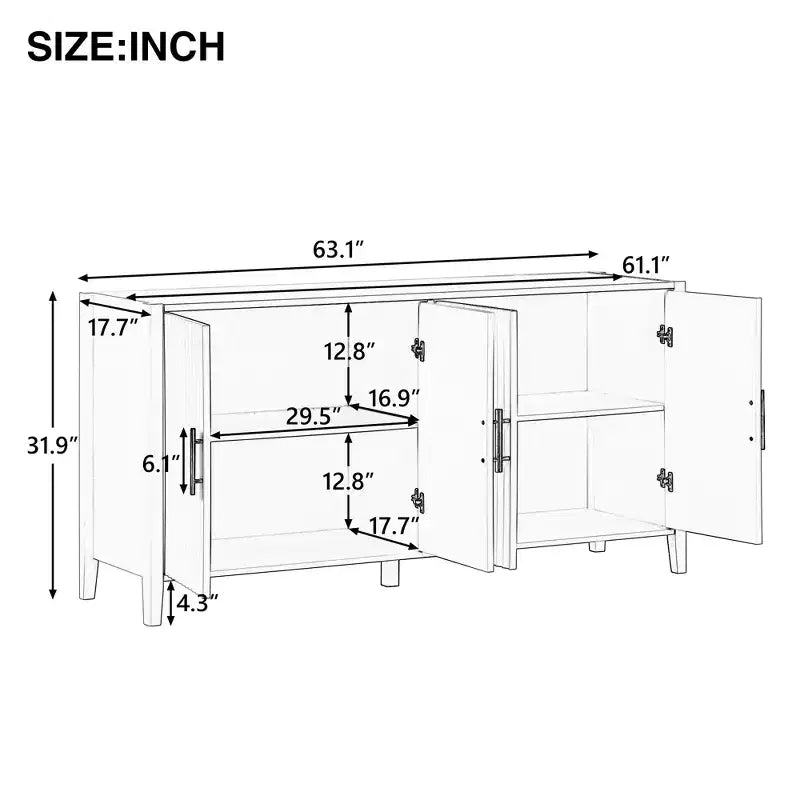 Credenza Caratteristica in Legno, Armadietto Contenitore con Maniglie in Metallo per Corridoio, Ingresso, Soggiorno, Camera da Letto - ModernLuxe