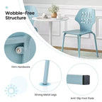 Costway Metal Dining Chair Set of 4 Armless Kitchen Hollowed Backrest & Metal Legs Blue/White
