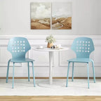 Costway Metal Dining Chair Set of 4 Armless Kitchen Hollowed Backrest & Metal Legs Blue/White