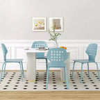 Costway Metal Dining Chair Set of 4 Armless Kitchen Hollowed Backrest & Metal Legs Blue/White
