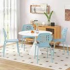 Costway Metal Dining Chair Set of 4 Armless Kitchen Hollowed Backrest & Metal Legs Blue/White