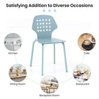 Costway Metal Dining Chair Set of 4 Armless Kitchen Hollowed Backrest & Metal Legs Blue/White