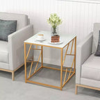 Costway 19.5'' Side Table Square Bedside Sofa Accent Coffee Table with Tempered Glass Top