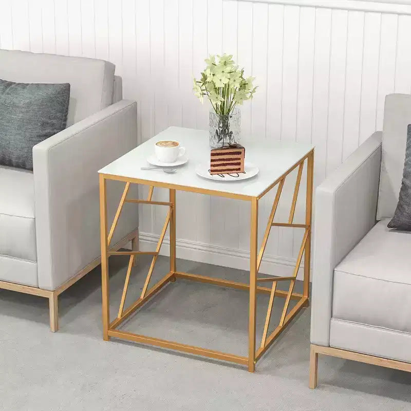 Costway 19.5'' Side Table Square Bedside Sofa Accent Coffee Table with Tempered Glass Top