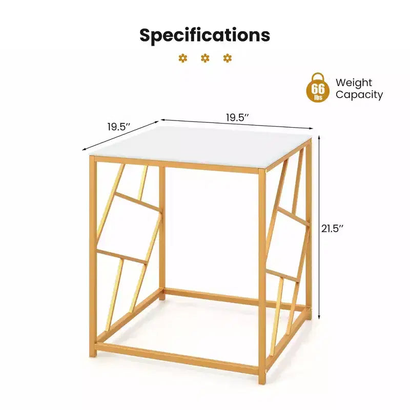 Costway 19.5'' Side Table Square Bedside Sofa Accent Coffee Table with Tempered Glass Top