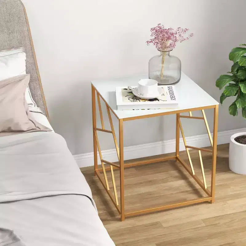 Costway 19.5'' Side Table Square Bedside Sofa Accent Coffee Table with Tempered Glass Top