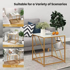 Costway 19.5'' Side Table Square Bedside Sofa Accent Coffee Table with Tempered Glass Top