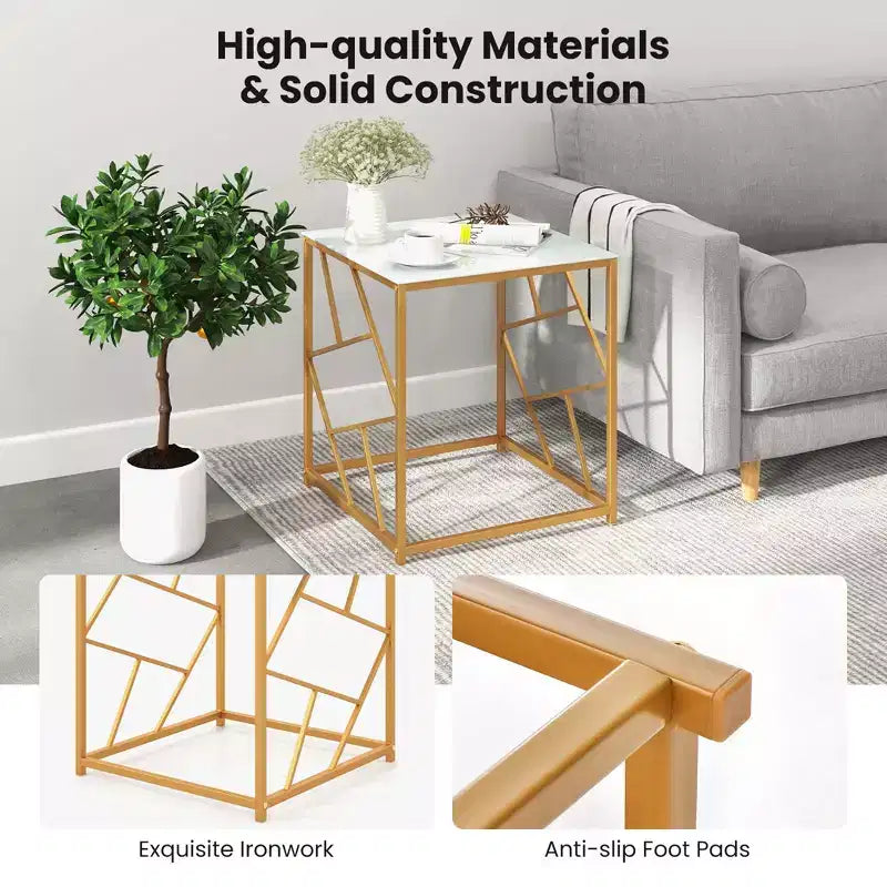 Costway 19.5'' Side Table Square Bedside Sofa Accent Coffee Table with Tempered Glass Top