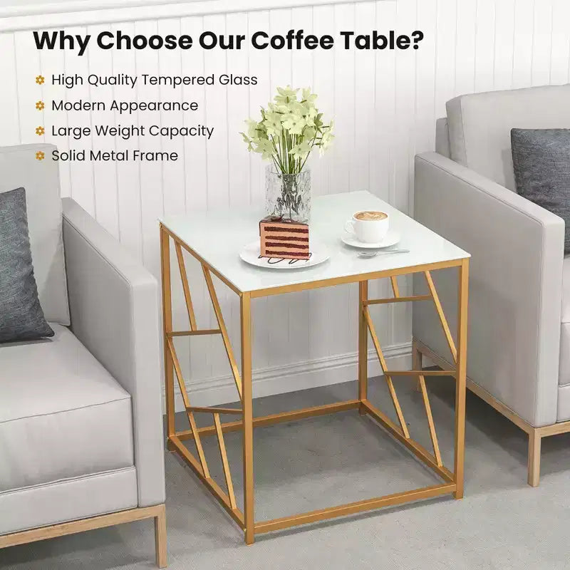Costway 19.5'' Side Table Square Bedside Sofa Accent Coffee Table with Tempered Glass Top
