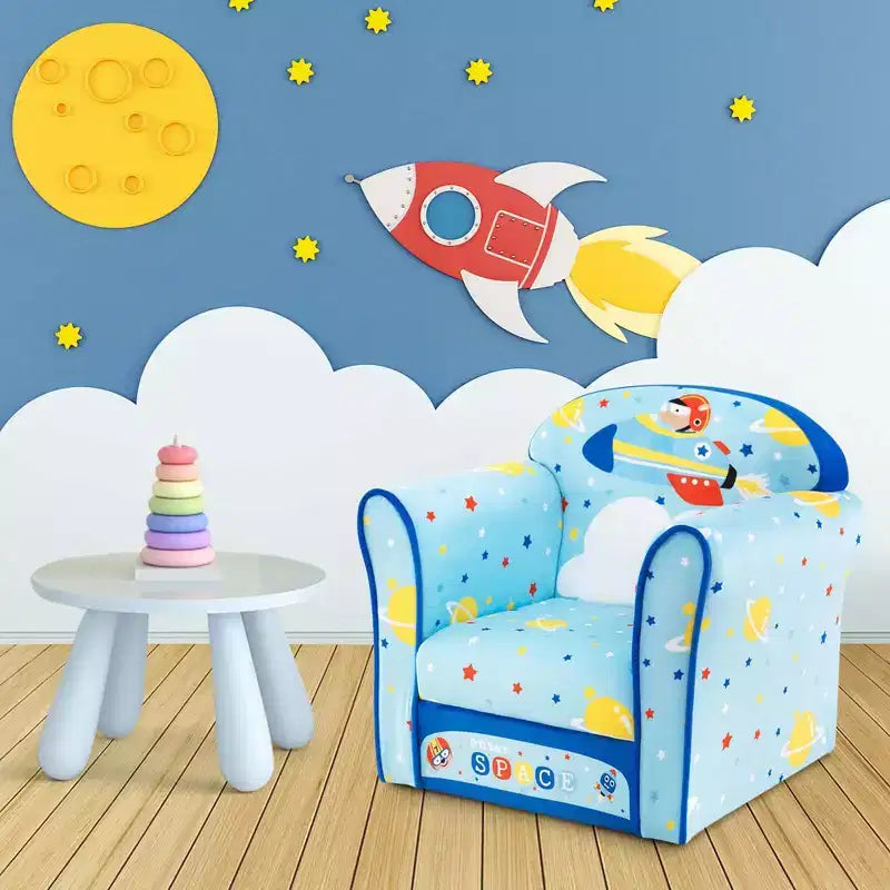 Costway Divano per Bambini Poltrona Imbottita per Bambini Telaio in Legno Divanetto per Bambini Blu