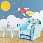 Costway Divano per Bambini Poltrona Imbottita per Bambini Telaio in Legno Divanetto per Bambini Blu