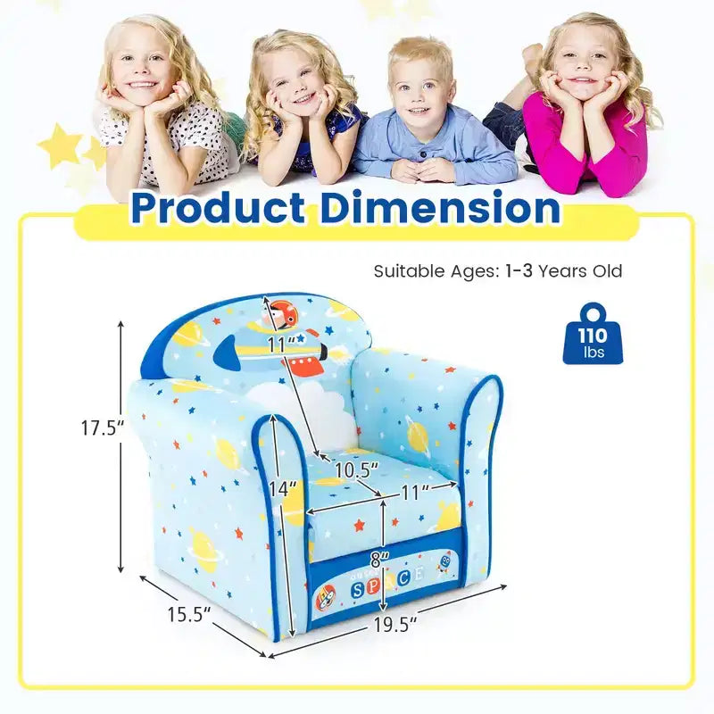 Costway Divano per Bambini Poltrona Imbottita per Bambini Telaio in Legno Divanetto per Bambini Blu