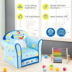 Costway Divano per Bambini Poltrona Imbottita per Bambini Telaio in Legno Divanetto per Bambini Blu