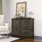 HOMCOM Farmhouse Coffee Bar Cabinet, Kitchen Sideboard, Buffet Cabinet with Sliding Barn Door and 3 Storage Drawers for Living Room