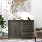 HOMCOM Farmhouse Coffee Bar Cabinet, Kitchen Sideboard, Buffet Cabinet with Sliding Barn Door and 3 Storage Drawers for Living Room