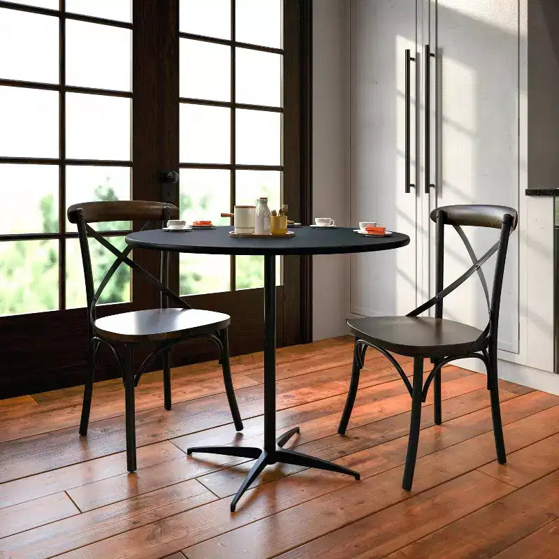 Emma and Oliver 36 Round Wood Cocktail Table with 30 and 42 Columns