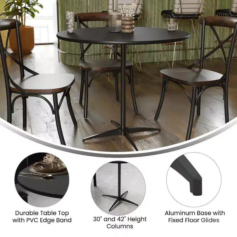 Emma and Oliver 36 Round Wood Cocktail Table with 30 and 42 Columns