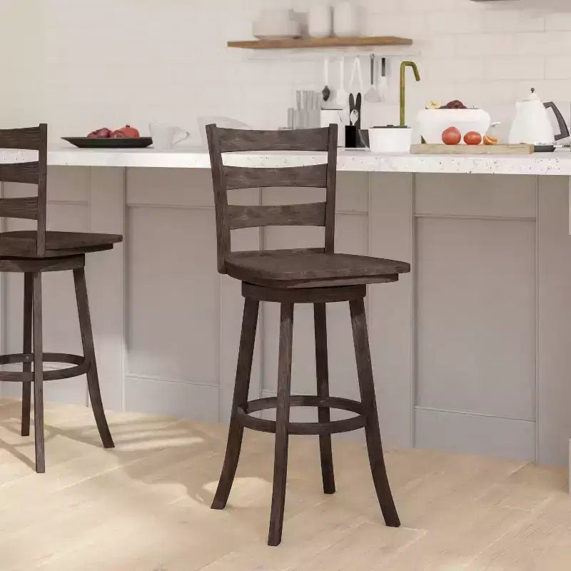 Emma and Oliver Classic Ladderback Counter Height Dining Stool with Wood Seat