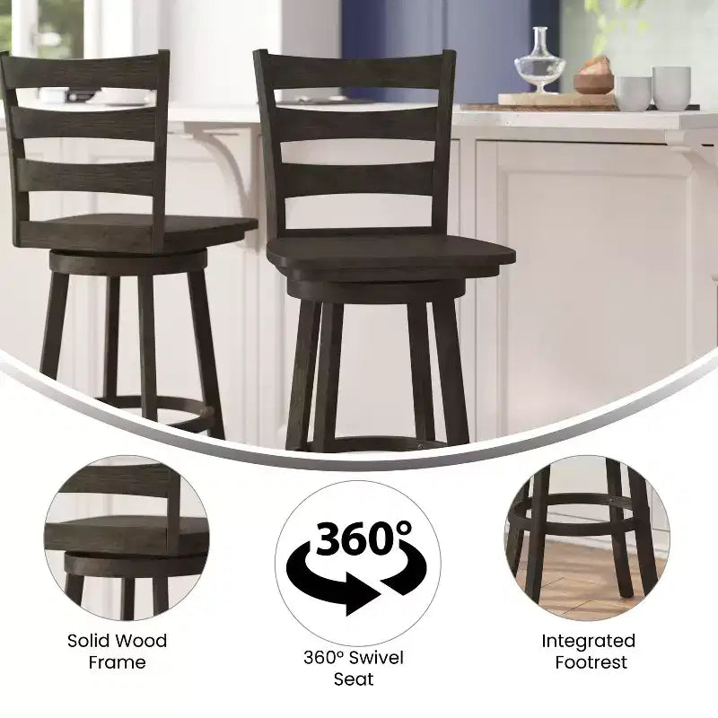 Emma and Oliver Classic Ladderback Counter Height Dining Stool with Wood Seat