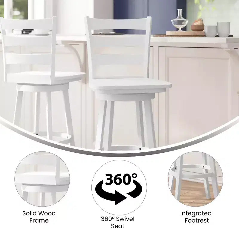Emma and Oliver Classic Ladderback Counter Height Dining Stool with Wood Seat