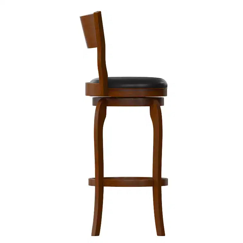 Emma and Oliver Classic Pub Style Swivel Wooden Barstool with Padded Faux Leather Seat