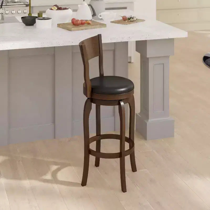 Emma and Oliver Classic Pub Style Swivel Wooden Barstool with Padded Faux Leather Seat