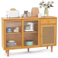 Costway Buffet Sideboard Cabinet Rattan Console Table with Sliding Doors Storage Drawer