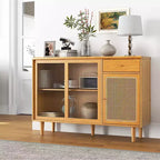 Madia credenza Costway mobiletto in rattan con ante scorrevoli e cassetto portaoggetti