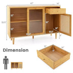 Madia credenza Costway mobiletto in rattan con ante scorrevoli e cassetto portaoggetti