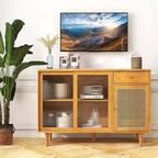 Madia credenza Costway mobiletto in rattan con ante scorrevoli e cassetto portaoggetti