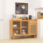 Madia credenza Costway mobiletto in rattan con ante scorrevoli e cassetto portaoggetti