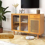 Madia credenza Costway mobiletto in rattan con ante scorrevoli e cassetto portaoggetti