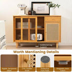 Madia credenza Costway mobiletto in rattan con ante scorrevoli e cassetto portaoggetti