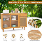 Madia credenza Costway mobiletto in rattan con ante scorrevoli e cassetto portaoggetti