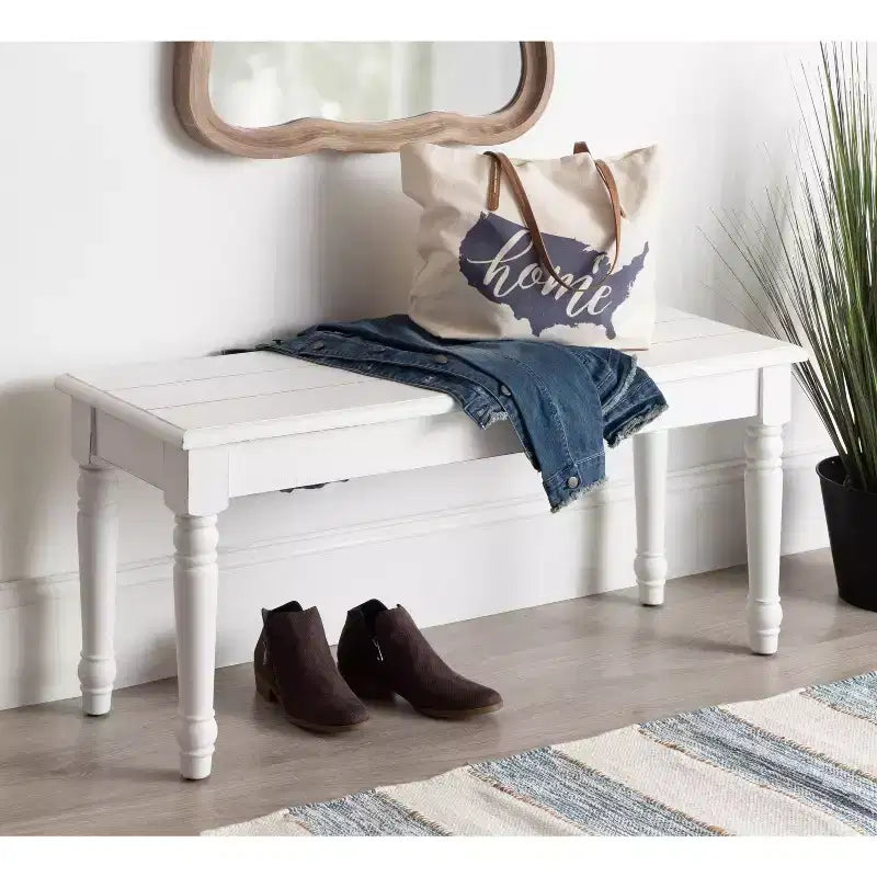 Kate and Laurel Cates Rectangle Wood Bench, 42x14x19, White