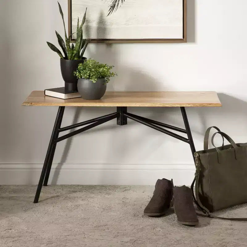 Kate and Laurel Pallson Rectangle Wood Bench, 36x14x20, Natural and Black