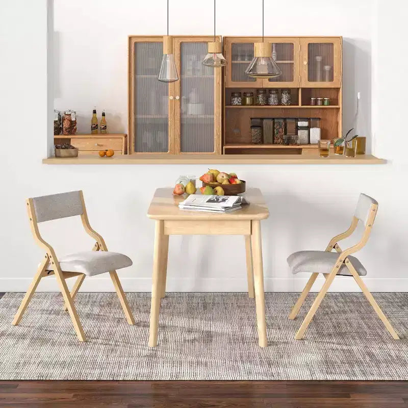 Costway Folding Dining Chair Set of 2 Wooden Upholstered Modern Linen Fabric Padded Seat