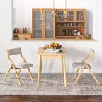 Costway Folding Dining Chair Set of 2 Wooden Upholstered Modern Linen Fabric Padded Seat