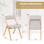Costway Folding Dining Chair Set of 2 Wooden Upholstered Modern Linen Fabric Padded Seat