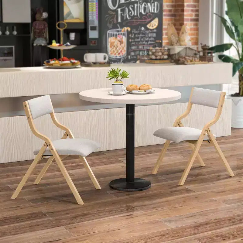 Costway Folding Dining Chair Set of 2 Wooden Upholstered Modern Linen Fabric Padded Seat
