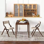 Costway Folding Dining Chair Set of 2 Wooden Upholstered Modern Linen Fabric Padded Seat