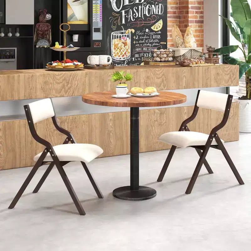 Costway Folding Dining Chair Set of 2 Wooden Upholstered Modern Linen Fabric Padded Seat