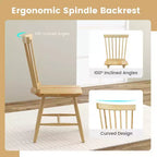 Costway Windsor Dining Chairs Set of 2 Armless Spindle Back Solid Rubber Wood Black/Natural