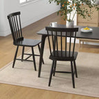 Costway Windsor Dining Chairs Set of 2 Armless Spindle Back Solid Rubber Wood Black/Natural